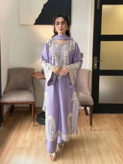 Afreen Purple Embroidered 3-Piece Suit