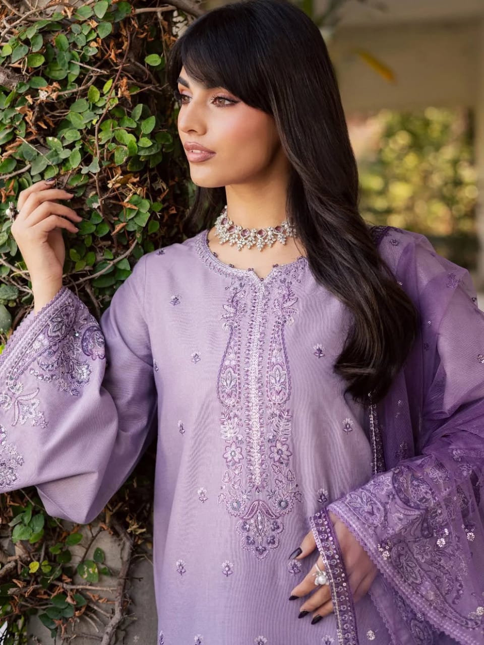 Lavender Embroidered 3-Piece Suit